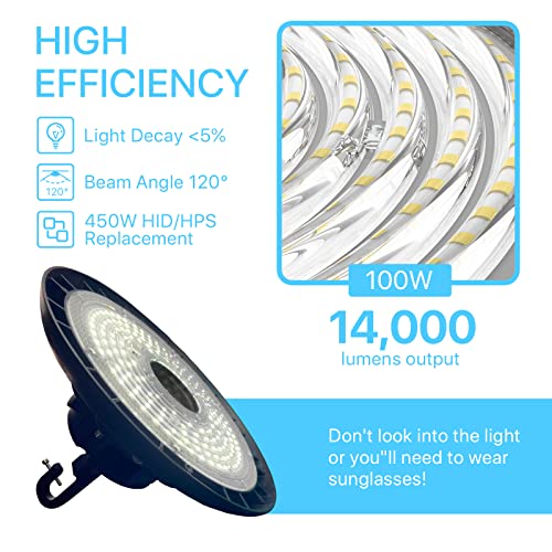 HYPERLITE High Bay LED Lights 100W 14000LM 5000K, 450W MH/HPS Eqv. LED