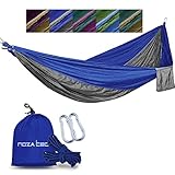 Double Parachute Hammock, Noza Tec Portable Lightweight Nylon Fabric Camping Hammock for Backpacking, Travel, Beach, Yard. Straps Included (Gray/Blue)