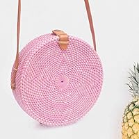 Pink Straw Bag Made With Rattan And faux Leather Strap