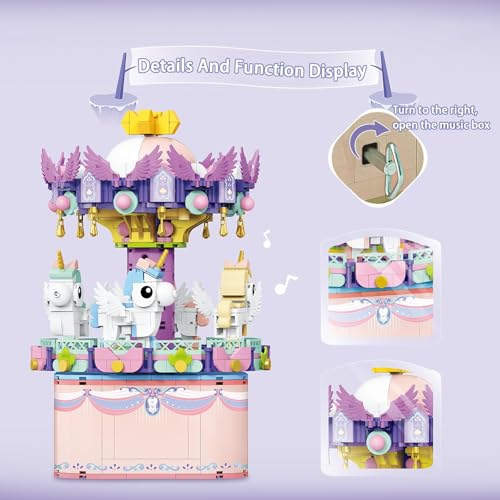 Music Box Building Toys, 874Pcs Rotating Carousel DIY Construction Set for Kids & Adults, STEM Block Toy, Ideal Birthday Gift for Boys & Girls 8 9 10 11 12 Years Old