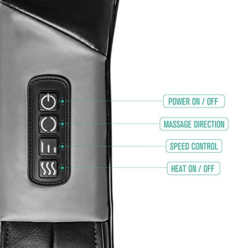 Nekteck Shiatsu Deep Kneading Massage Pillow with Heat, Car/Office Chair Corded Massager, Neck, Shoulder, Back, Waist Massager Pillow [Speed Control, Bi-Direction Control] - Black