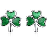 Kokoma Tiny Clover Stud Earrings for Women 925 Sterling Silver Leaf Shamrock Earrings Irish Studs Cartilage Earrings St Patricks Day Jewelry Gifts