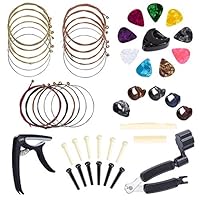 Benvo Guitar Accessories Kit 49 Pieces Guitar Tool Changing Kit Including Guitar Picks, Capo, Acoustic Guitar Strings, String Winder, Bridge Pins, Pin Puller, Guitar Bones & Pick Holder, Finger Picks 