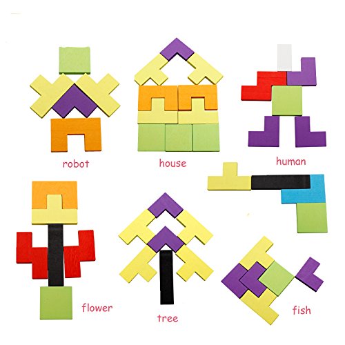 Wooden Blocks Colorful Tetris Puzzle Blocks Toy Game Educational Toys With Storage Board 40 Pcs Color Random - Thumbnail 6