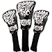 Crtystal Leather Skull Head Embroidery Style Golf Club Headcover Set Protector (3pcs/Set Black Cover)