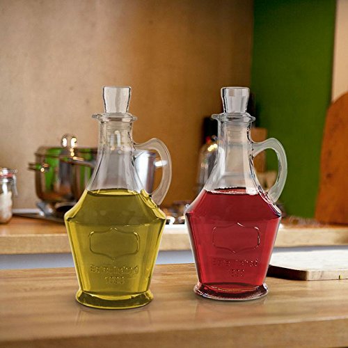 Tabletop Cruets Dispenser 9.5 oz. Oil and Vinegar Bottles Set of 2, with Handles and Airtight Glass Stopper