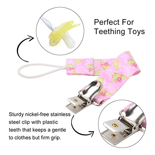 Baby Pacifier Clip by Upsimples - 6 Pack - Pacifier Holder for Baby Girls, Premium Quality Soothies Teething Ring Holder with Modern Design |Universal Fit