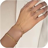 Hand Chain Bracelets for Women 14K Gold Dainty Trendy Cubic Zircon Finger Ring Bracelet Jewelry Accessories Gifts (Bead Layered)