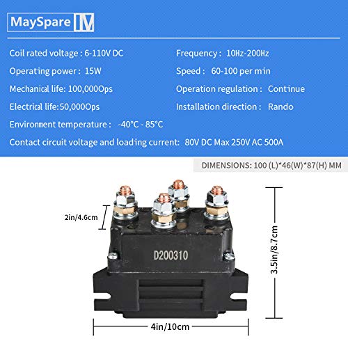 MaySpare MaySpare 12V 500A Winch Solenoid Relay for 8000-15000lb ATV UT Winch Control… - Image 3