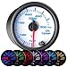 GlowShift White 7 Color 300 F Oil Temperature Gauge Kit - Includes Electronic Sensor - White Dial - Clear Lens - for Car & Truck - 2-1/16