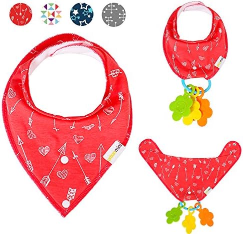 CLEARANCE SALE! 4-Pack Bandana Bibs for Babies (Drool Bibs) with Teether Holder, Unisex Gift Set for Drooling and Teething, 100% Organic Cotton, Soft and Absorbent, Hypoallergenic - for Boys and Girls