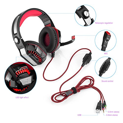 STOGA GM-2 Gaming Headphones, 3.5mm PS4 Gaming Headset Over-the-Ear Noise Isolating,Breathing LED Light with Mic for PC Gamers (Black & Red)