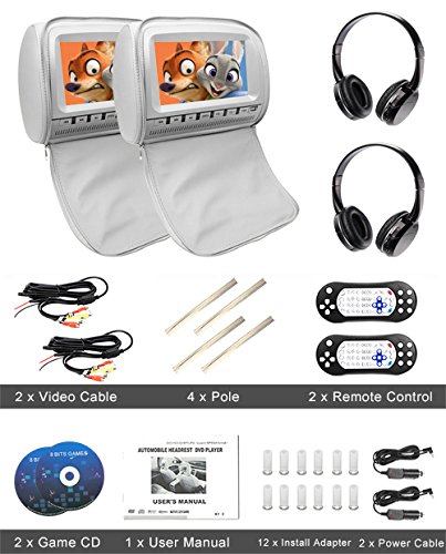 9 inch 1080P Car Headrest DVD Player Video Monitor with Leather Cover Zipper IR Wireless Headphones Games for Kids Road Trips Entertainment System (Touch Screen, Grey) - Thumbnail 7