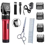 Maxshop Dog Clippers,Rechargeable Cordless Electric Pet Cat Grooming Trimming Clippers Kit (Red)