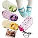Yaobaby 5 Pairs 8-24 Months Baby Girl Toddler Anti Slip Skid foot Socks + Gift Card + Hair rope, Stripes No-Show Crew Boat Socks Footsocks sneakers, 12-14cm