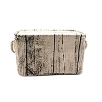 Jacone Stylish Tree Stump Design Wood Grain Rectangular Storage Basket Washable Cotton Fabric Nursery Hamper with Rope Handles, Decorative and Convenient for Kids Rooms (Small)