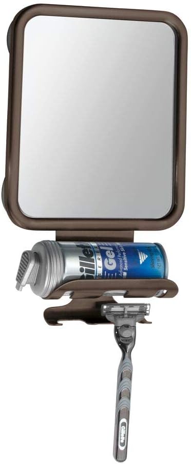 mDesign Large Modern Metal Suction Shaving Mirror Center for Bathroom Showers and Tubs - Holders for Shaving Cream and Razors - Bronze: Home & Kitchen