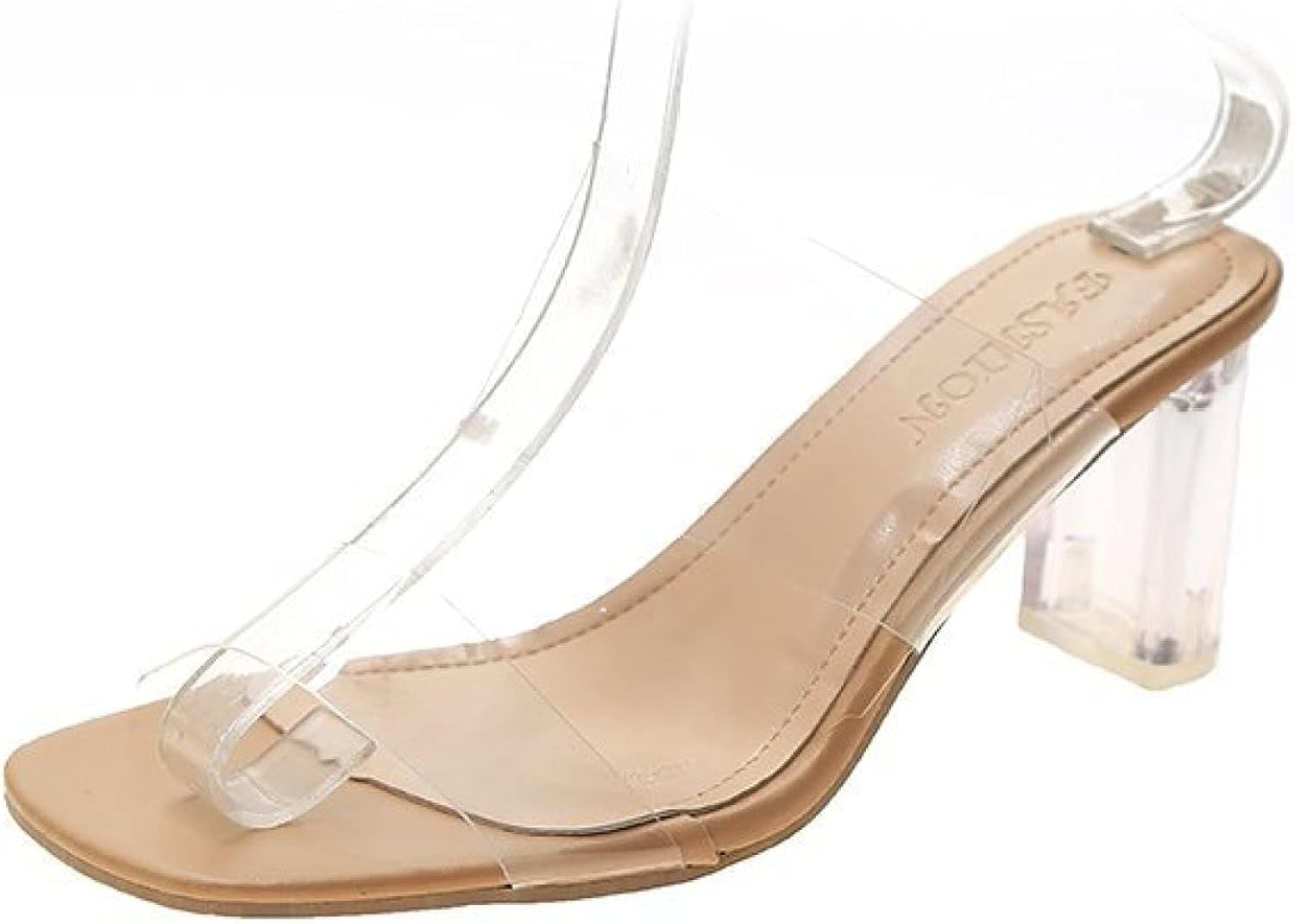 Clear Chunky High Heel Slide Sandals for Woman Casual Open
