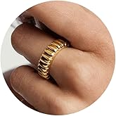 PLOMFOV 14K Gold Plated Chunky Statement Rings - Wide Chunky Band Gold/Silver Thumb - Stackable Chunky Ring for Women Men
