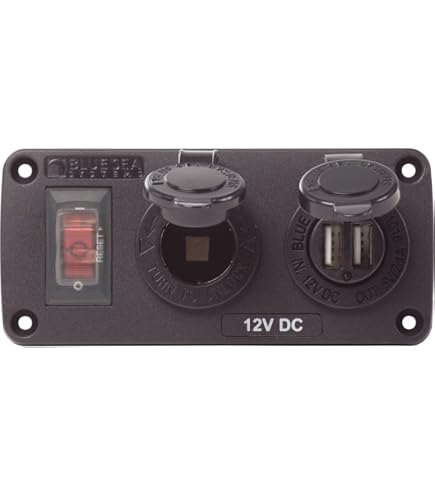 Amazon.com: Blue Sea Systems 4366 Water-Resistant Accessory Panel with  Circuit Breaker, 12V Socket, Dual USB Charger, Mini Voltmeter, Black :  Automotive