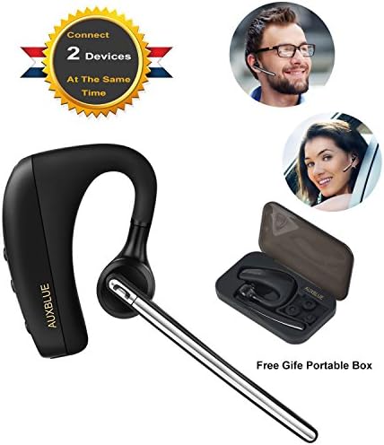 AUXBLUE Bluetooth Headset, Hands Free Wireless Bluetooth In-Ear Earpiece Earbuds Noise Reduction Earphones Lightweight Headphones with Mic for Smarphone + Plastic Carrying Case