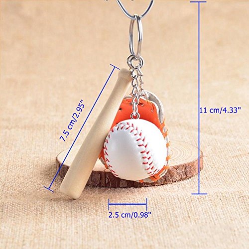 ISKYBOB 4 Pack Mini Baseball Bat Glove Shaped Keychain Creative Keyring Pendant Gift - Thumbnail 4