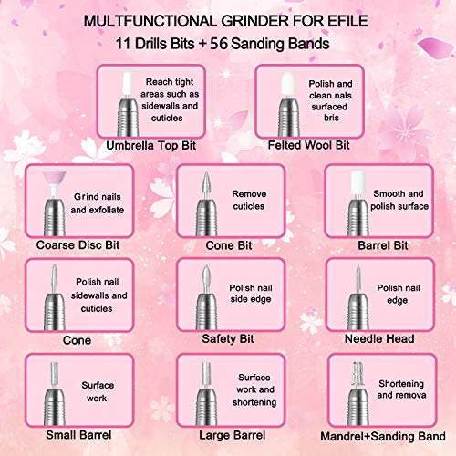 Electric Nail Drills for Acrylic Nails,Efile Nail Drill Kit,Portable Gel Nail File Machine,Professional Manicure Nail Drill Set 20000rpm Pedicure Polishing Shape Tools