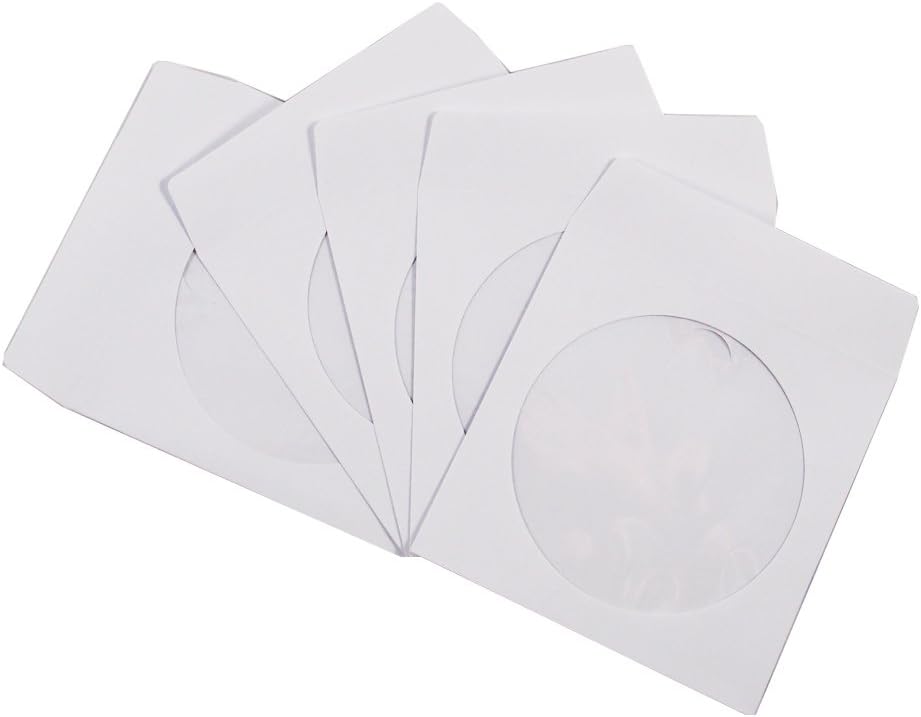 100 Pack Maxtek Premium Thick White Paper CD DVD Sleeves Envelope with Window Cut Out and Flap, 100g: Electronics