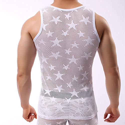Appoi Men's Vest Underwear Fishnet See Through Muscle Workout Mesh Tees Clubwear Tank Top Vest (White, L)