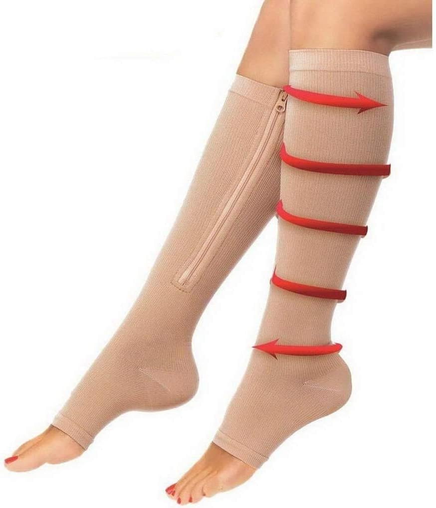 1 PAIR NYLON thrombosis stockings * UNIVERSAL for size: M to L - * with zipper * - Support: "MEDIUM" - for woman and / or man