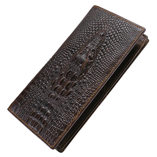 Itslife Men's Cowhide Leather Wallet Alligator Tiger Dragon Embossing (Brown Alligator-L)