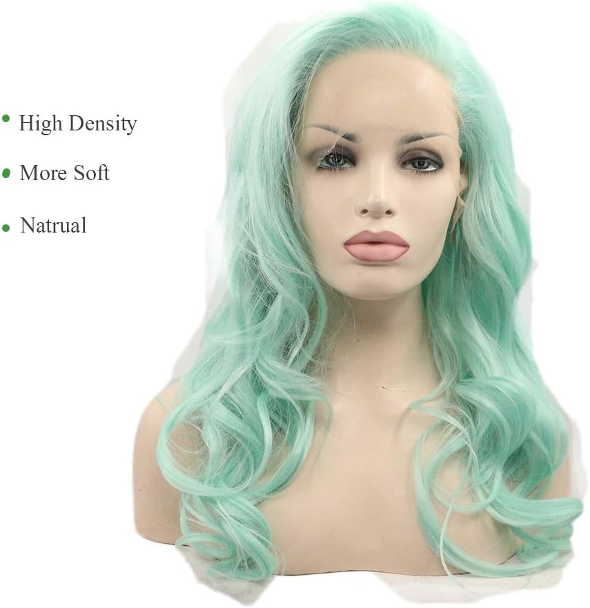 Mermaid Green Blue Soft Wigs for Women Long Waves Mix Color Syntehtic Lace Front Wig Glueless Raalistic Hairline Heat Resistant Fiber Hair Replacement Wig 24 Inch - Image 5