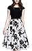 HOMEYEE Women's 1950s Vintage Elegant Cap Sleeve Swing Party Dress A009 (L, Black + White)