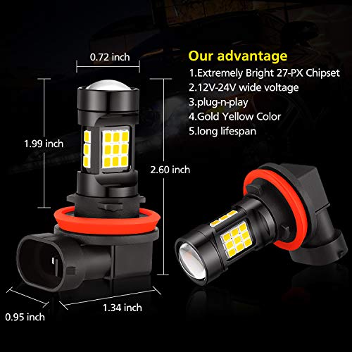 image for isinlive 2400 Lumens H11/H8/H9 Yellow LED Fog Light, 360° Beam Angle 