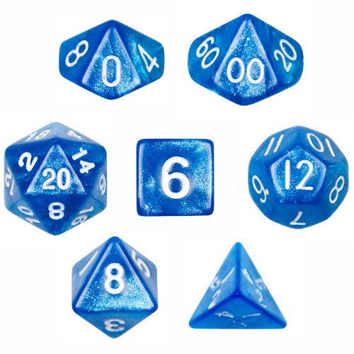 UPC 609207894049, Wiz Dice 7 Die Polyhedral Blue Sparkle Horizon Dice Set with Velvet Pouch