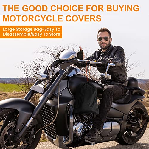 Funda para Motocicleta Impermeable extra grande-420D Tela Oxford Cubierta de Moto,con ventana para matrícula,4 tiras reflectantes,Tres hebillas cortaviento,2 Bocallaves（4XL 116 x 43 x 55 pulgadas)