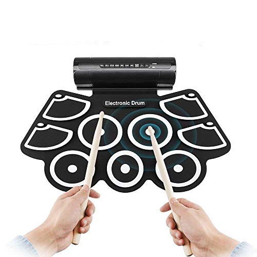 DigitalLife 9 Pad Roll Up Electronic Drum Kit - Built in Speaker, Powered by USB, Made for Music Lovers Not only Kids, Set with Sticks, 2 Peddles