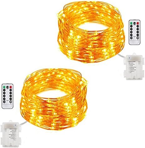 Fairy String Lights-2 Set,Needobi 33ft/100Leds Battery Operated Waterproof 8 Modes Twinkling LED String Lights Copper Wire Firefly Lights Remote Control for Festival Decoration Outdoor(Warm White)