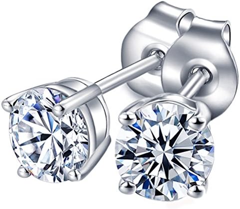 Womens Sterling Silver Cubic Zirconia Round Cut Rhinestone Stud Earrings Roseate Jewelry 6MM