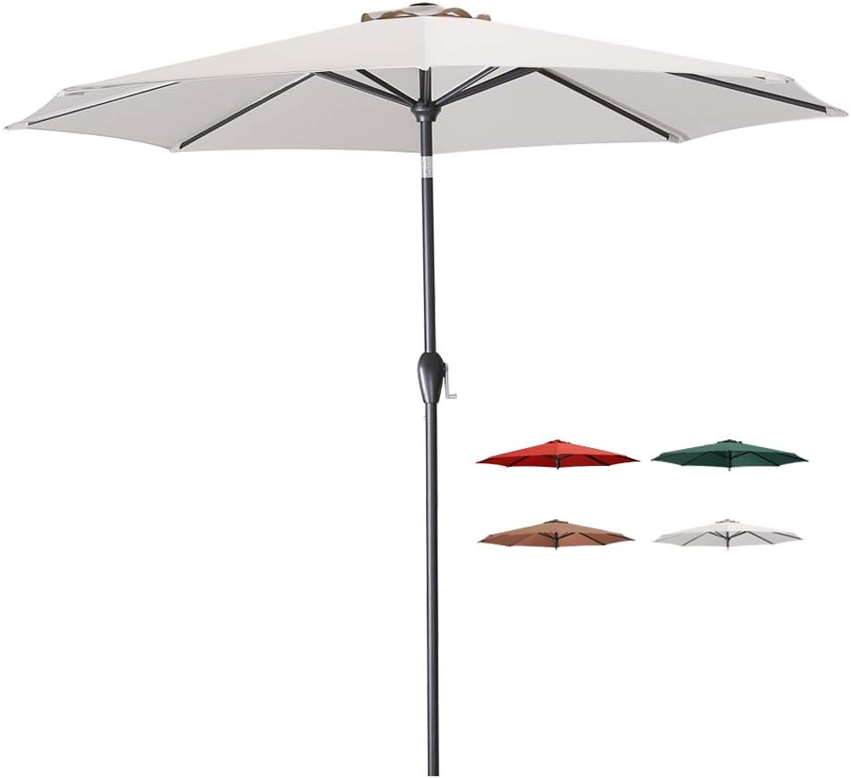 Grey 8 Ribs Blissun 9 Outdoor Market Patio Umbrella With Auto Tilt And Crank Umbrellas Shade Umbrellas