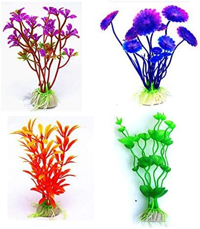 Lifreer Aquarium Artificial Plants, 5inch Tall Plastic Plants for Fish Tanks(4 Pack)