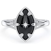 ELAMMO JEWELS Natural Marquise Black Onyx 925 Sterling Silver Ring for Women (925 Sterling Silver, 6)