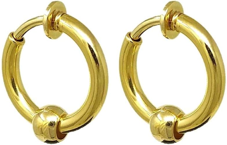 Amazon Puente 太 フェイクピアス 両耳セット ボール付 6mmボール 丸い わっか ビーズ メンズ レディース 太め 太い 小さい 小さめ 小ぶり フープ フープピアス イヤリング ノンホールピアス 挟む イヤーカフ ピアス リング リングピアス 13mm ゴールド ゴールド