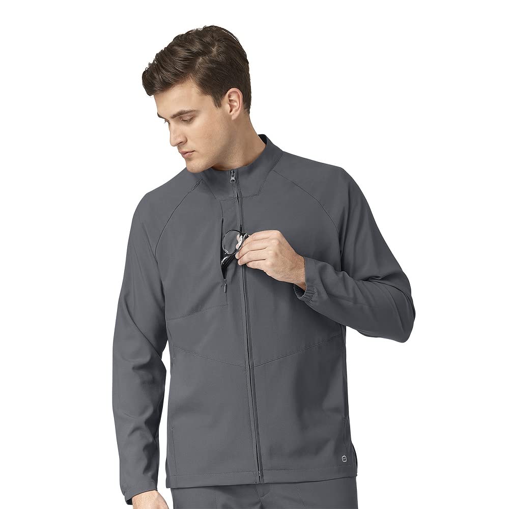 WonderWink W123 Men’s Zip Front Warm Up Scrub Jacket, Pewter, 5X