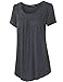 Vinmatto Women's Scoop Neck Pleated Blouse Top Tunic Shirt(L,Black)