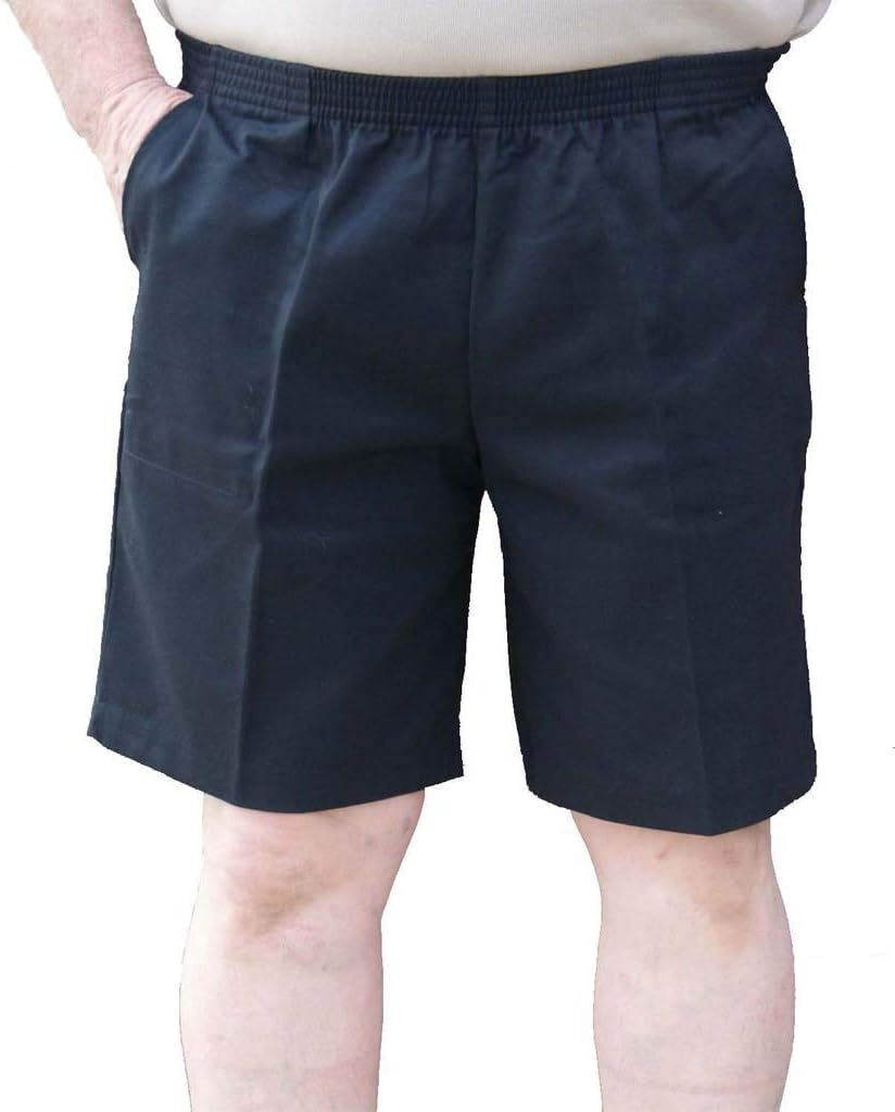 The Senior Shop Men's Full Elastic Waist, No Zipper, Buttons or Loops Twill Walking Shorts