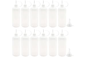 MYYZMY 12 Pcs Needle Tip Bottle, 120ml /4 Ounce Plastic Dropper Bottles, with 2 Pcs Mini Funnel for Paper Quilling DIY Craft, White Lid