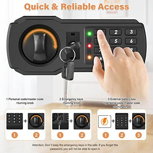 25L Safe for Home with Fireproof Waterproof Wallet, Digital Safe Safe with Removable Shelf and Alarm System, Wall Safe, Furniture Safe for Cash, Medication, Jewellery, A4 Documents