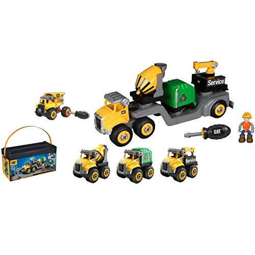 CAT Machine Maker Junior Operator Combo Hauler 4 in1 Easy Take-A-Part Play Build Combo Hauler, Service Truck, Cement Mixer or Recycle Truck