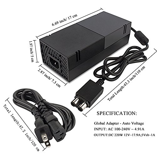 Power Supply Brick for Xbox One, AC Adapter Replacement Charger Cord for Xbox 1 Advanced Quite Version Auto Voltage 100-240V